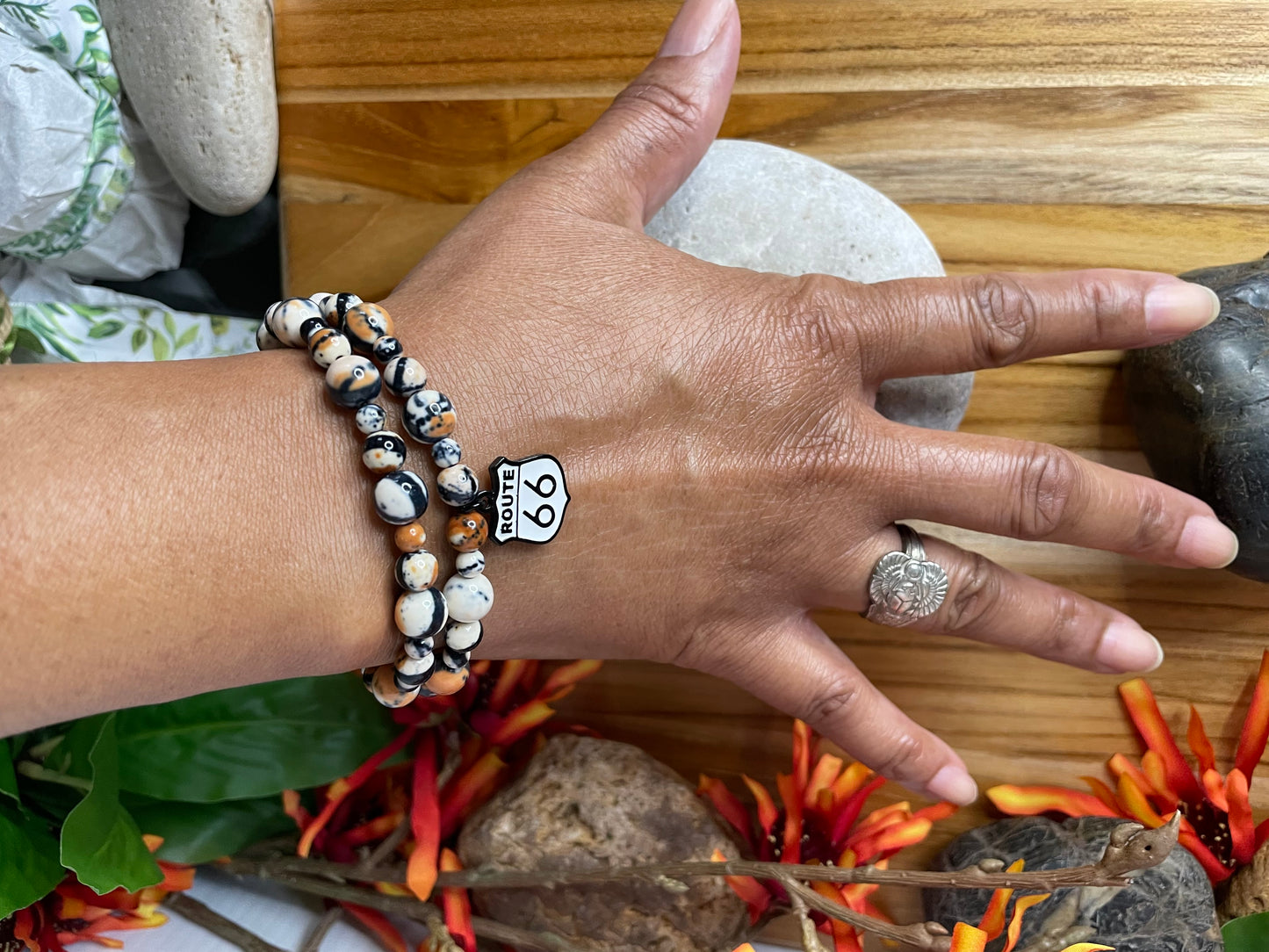 Granite Stone w/Route 66, Healing Bracelet.