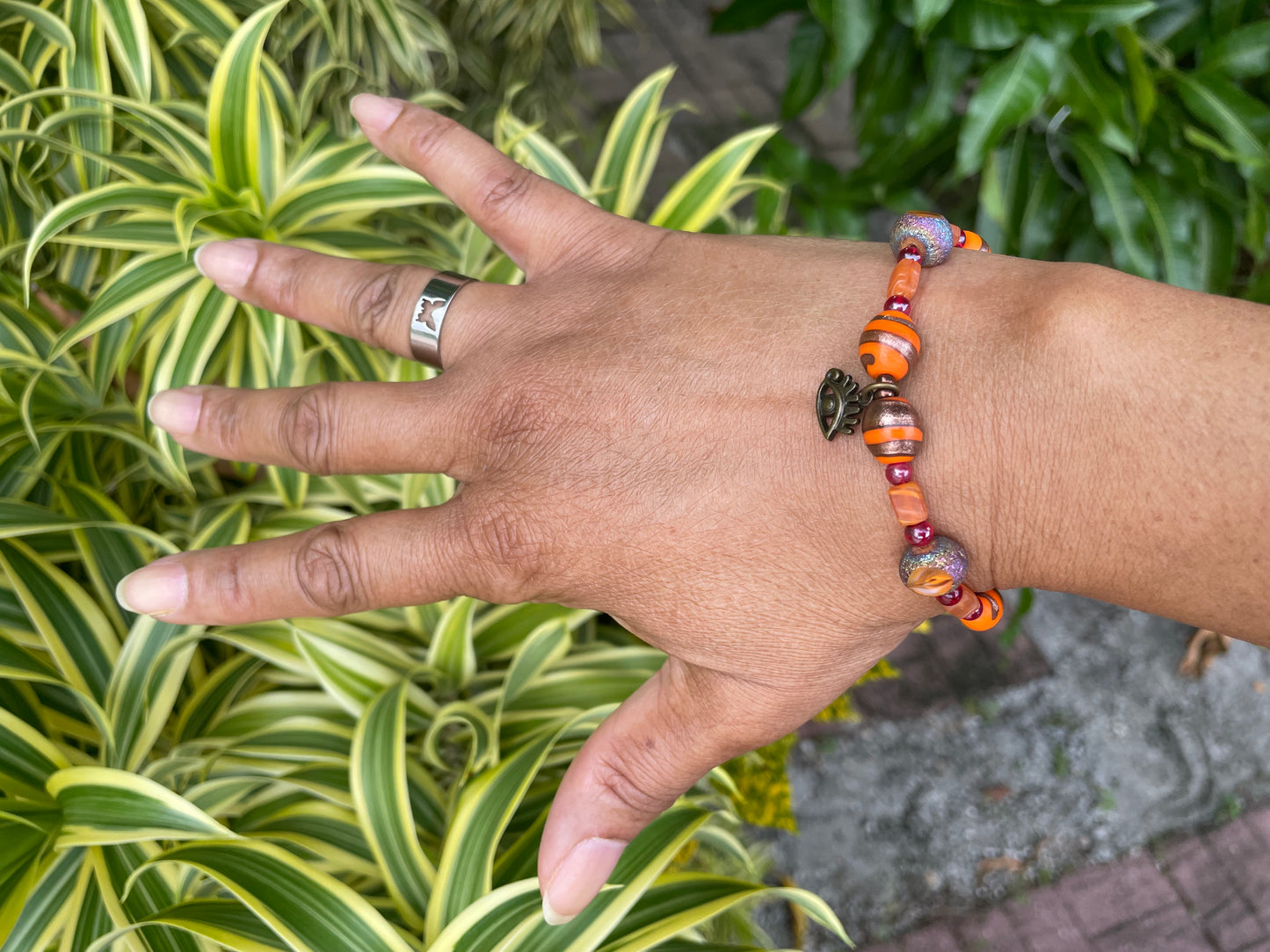 Vibrant Orange Stones w/Evil Eye, Healing Bracelet.