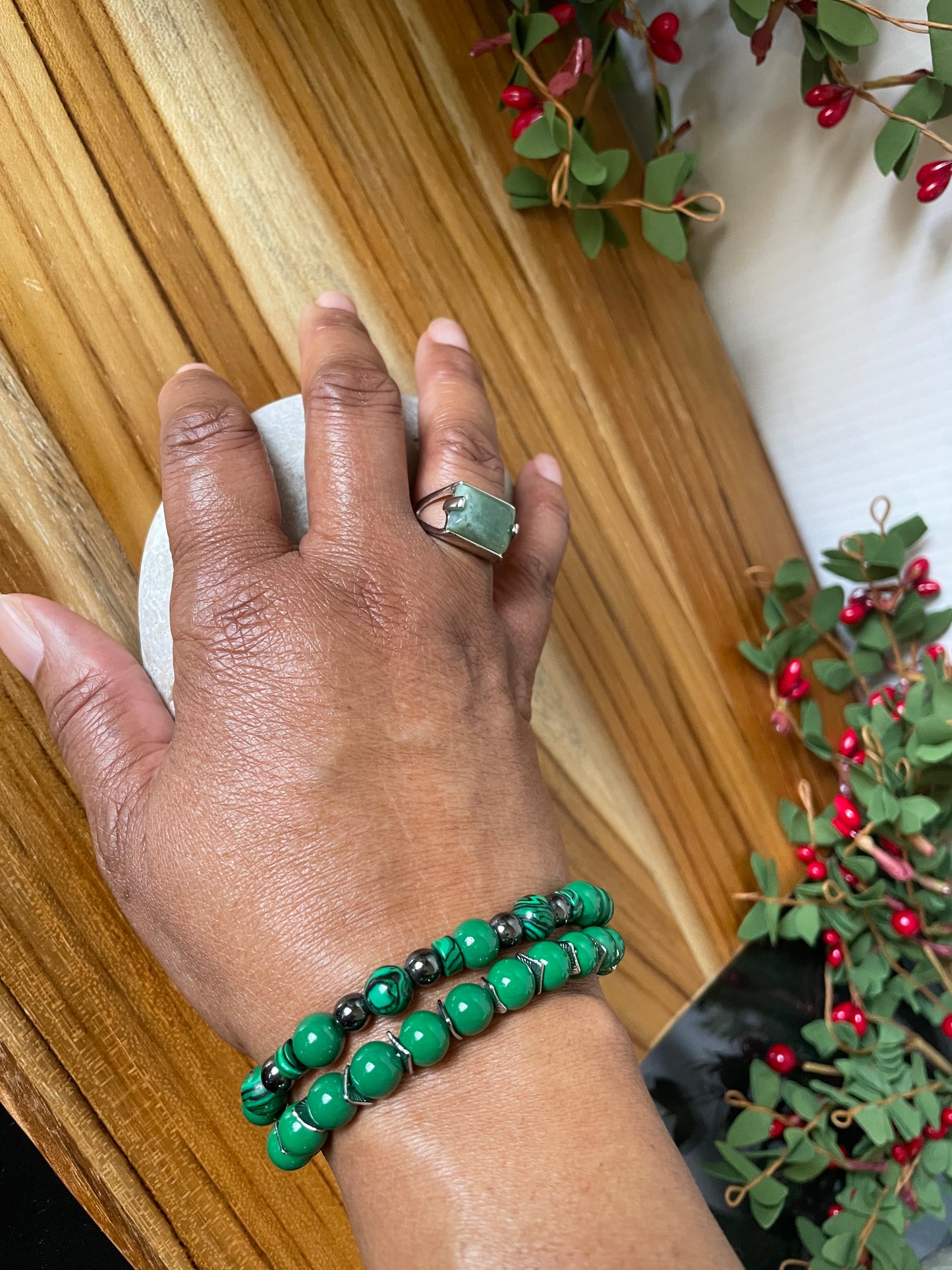 Green Malachite w/ Hematite Stones, w/ Warrior Spear. Healing Jewelry.