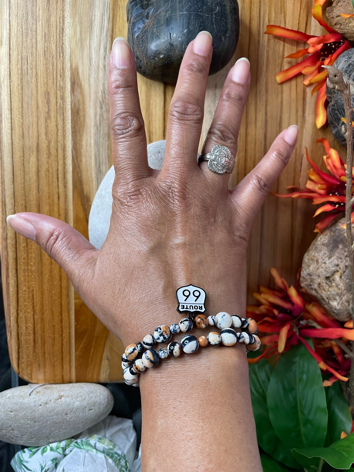 Granite Stone w/Route 66, Healing Bracelet.