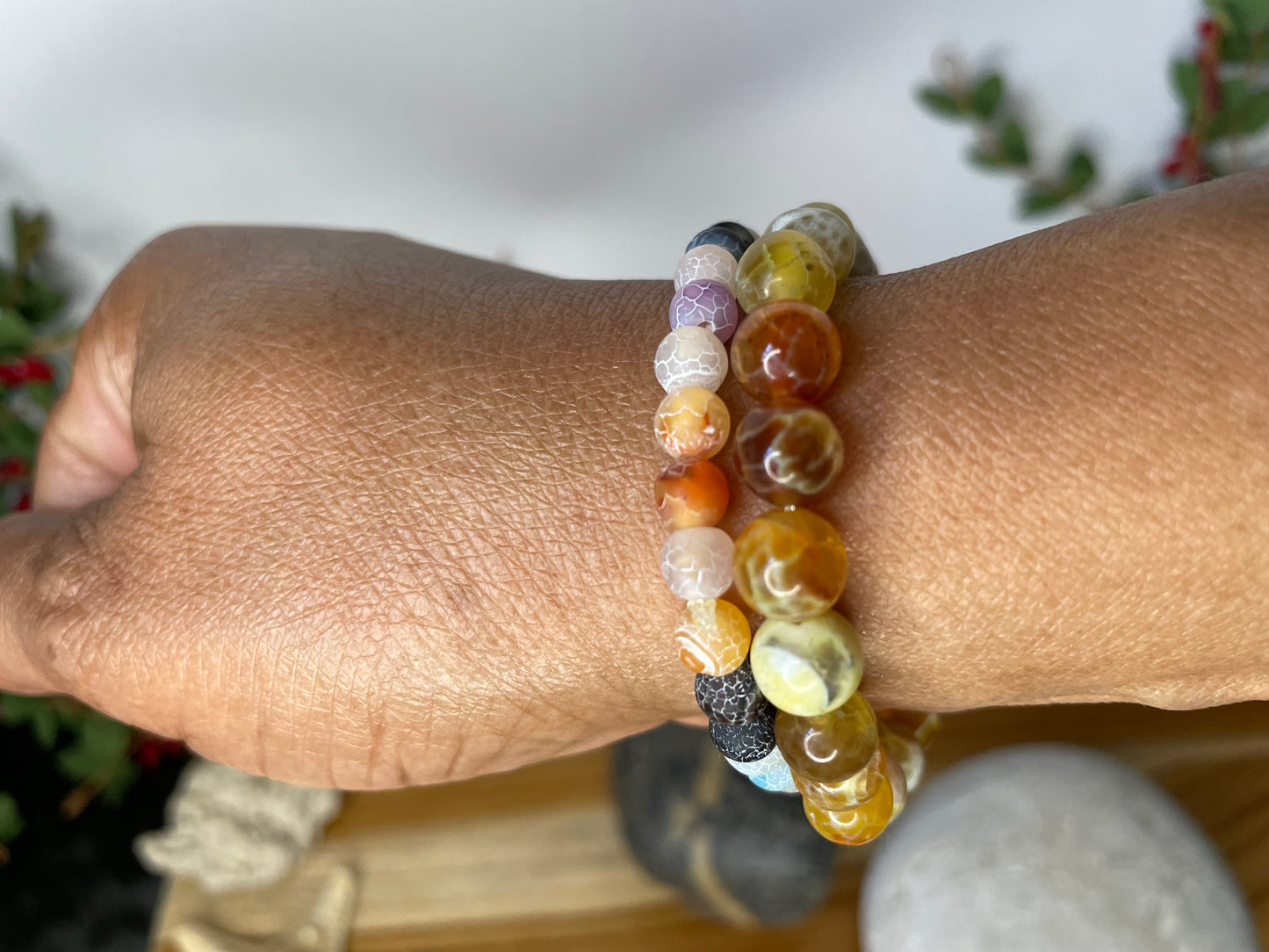 Agate Crackle Multi Colors w/Hematite Stones, Healing Bracelet.