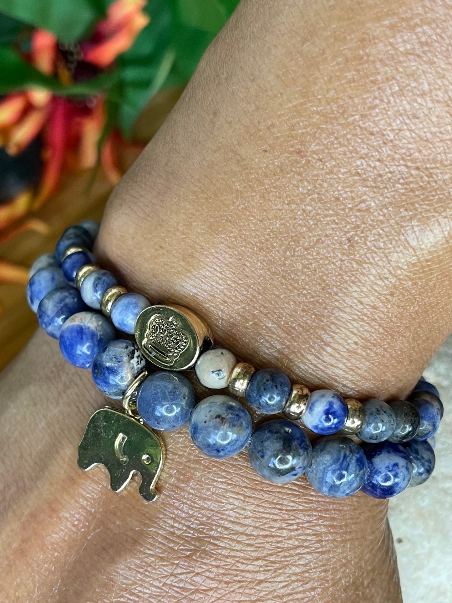 Sodalite w/Elephant, Healing Bracelet.