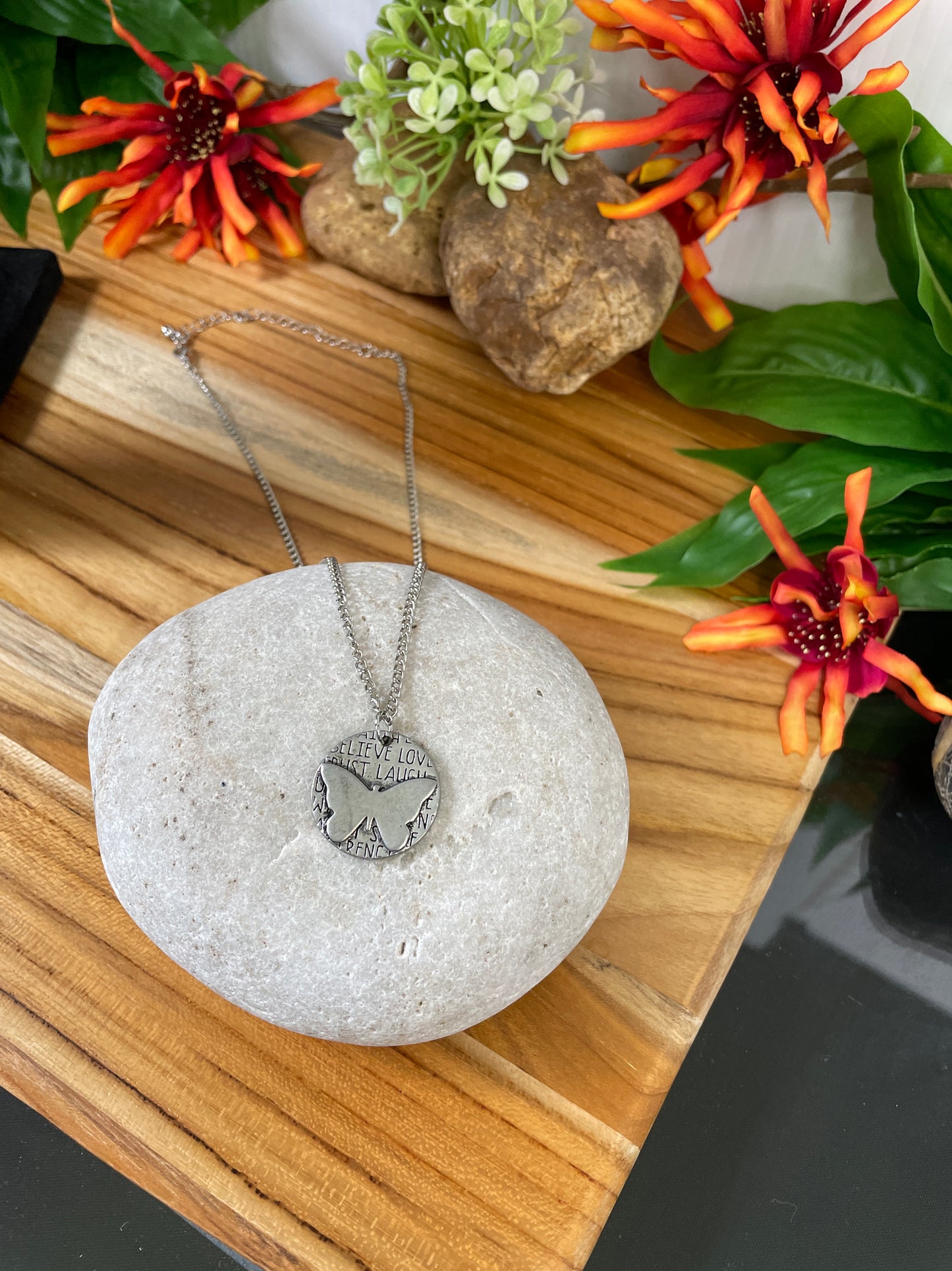 Butterfly, Silver Metal Necklace.