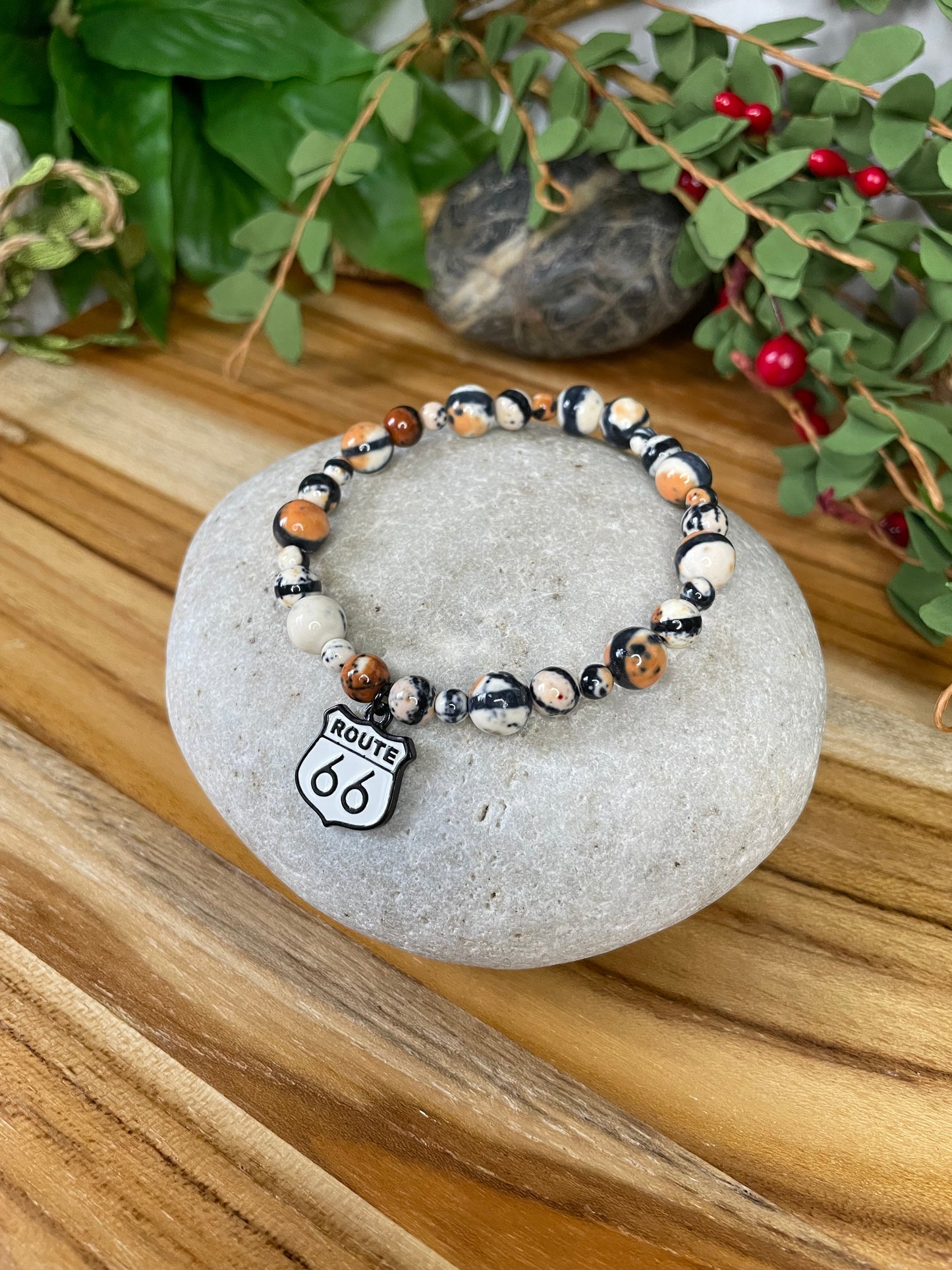 Granite Stone w/Route 66, Healing Bracelet.