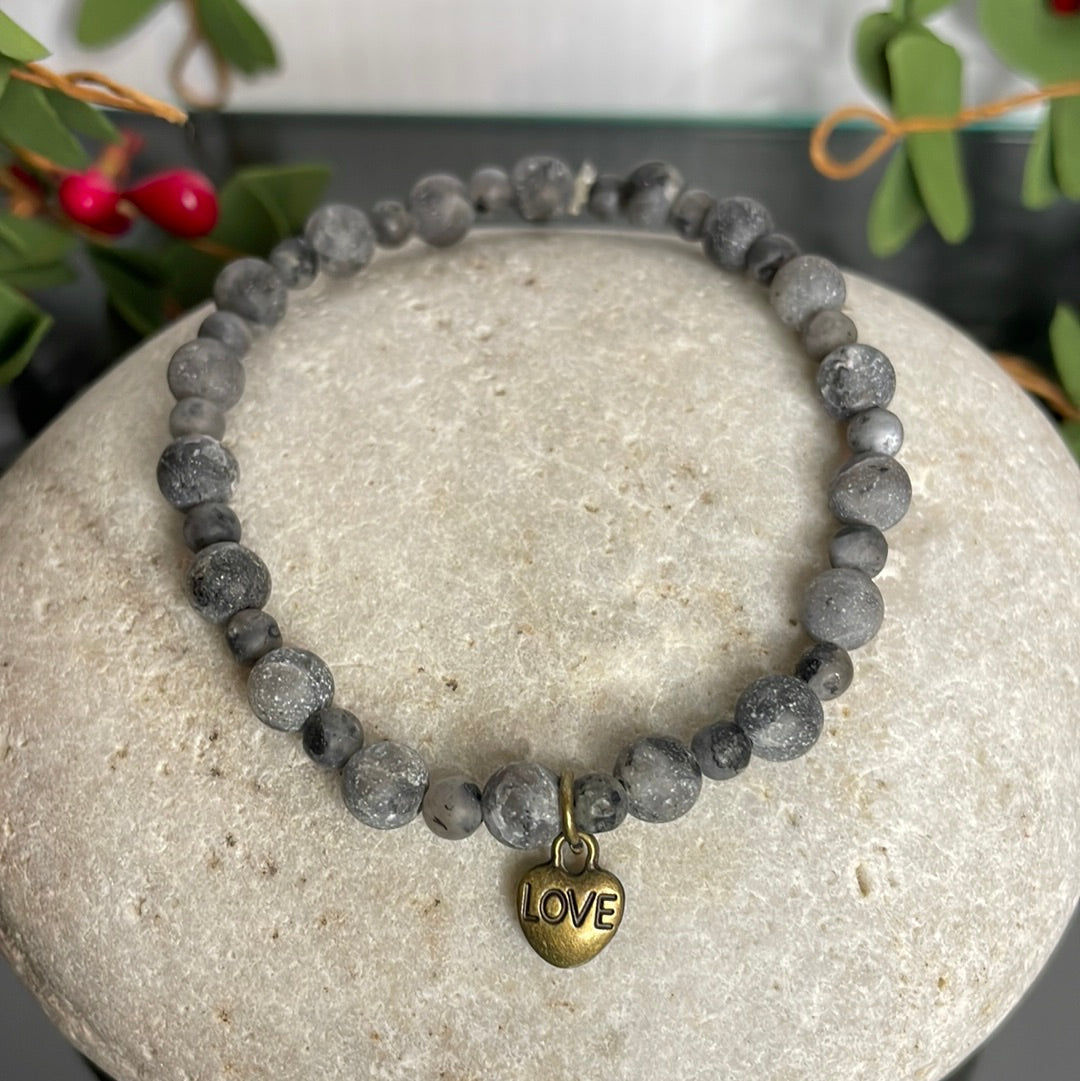 Labradorite Stones w/Love Charm, Healing Bracelet.