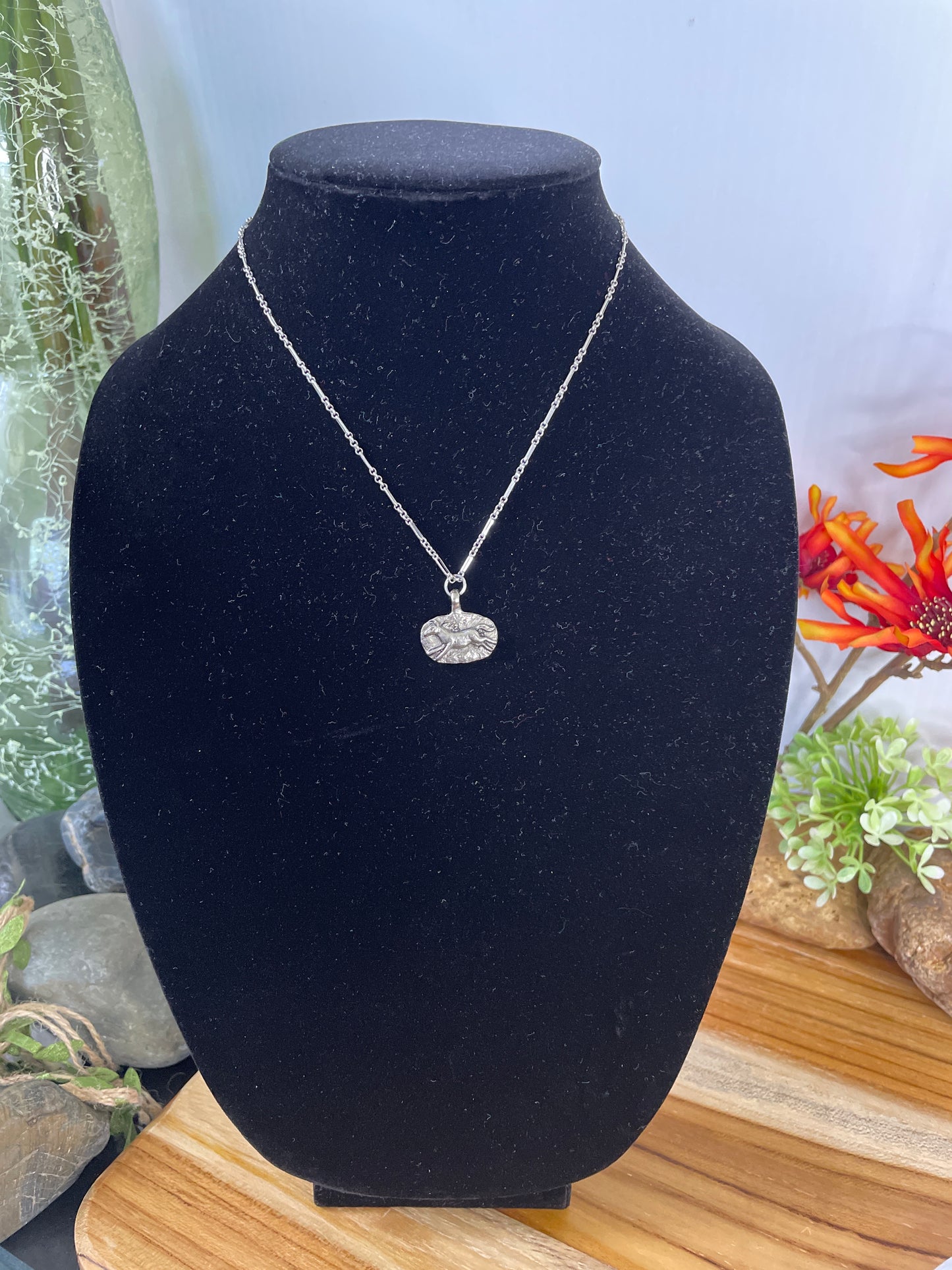 Brave Horse, Silver Metal Necklace.