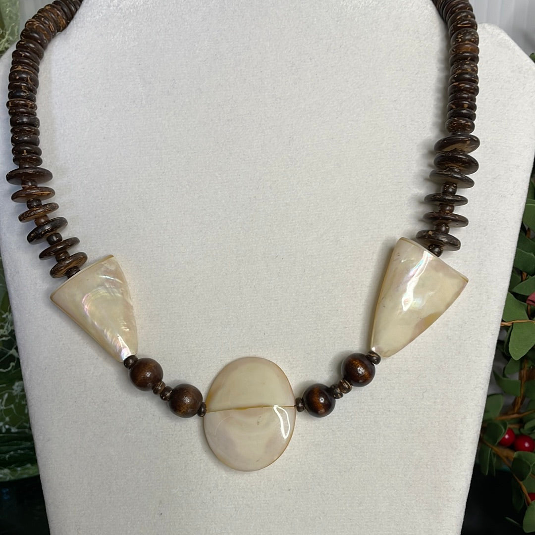 Brown Beaded Necklace w/Beige beads.