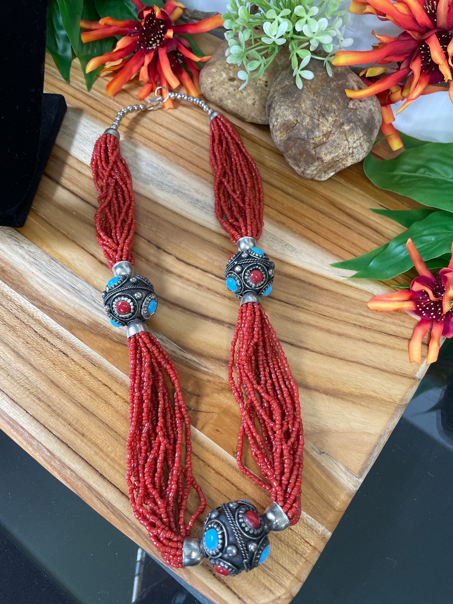 Red Beaded Necklace w/Chun Balls