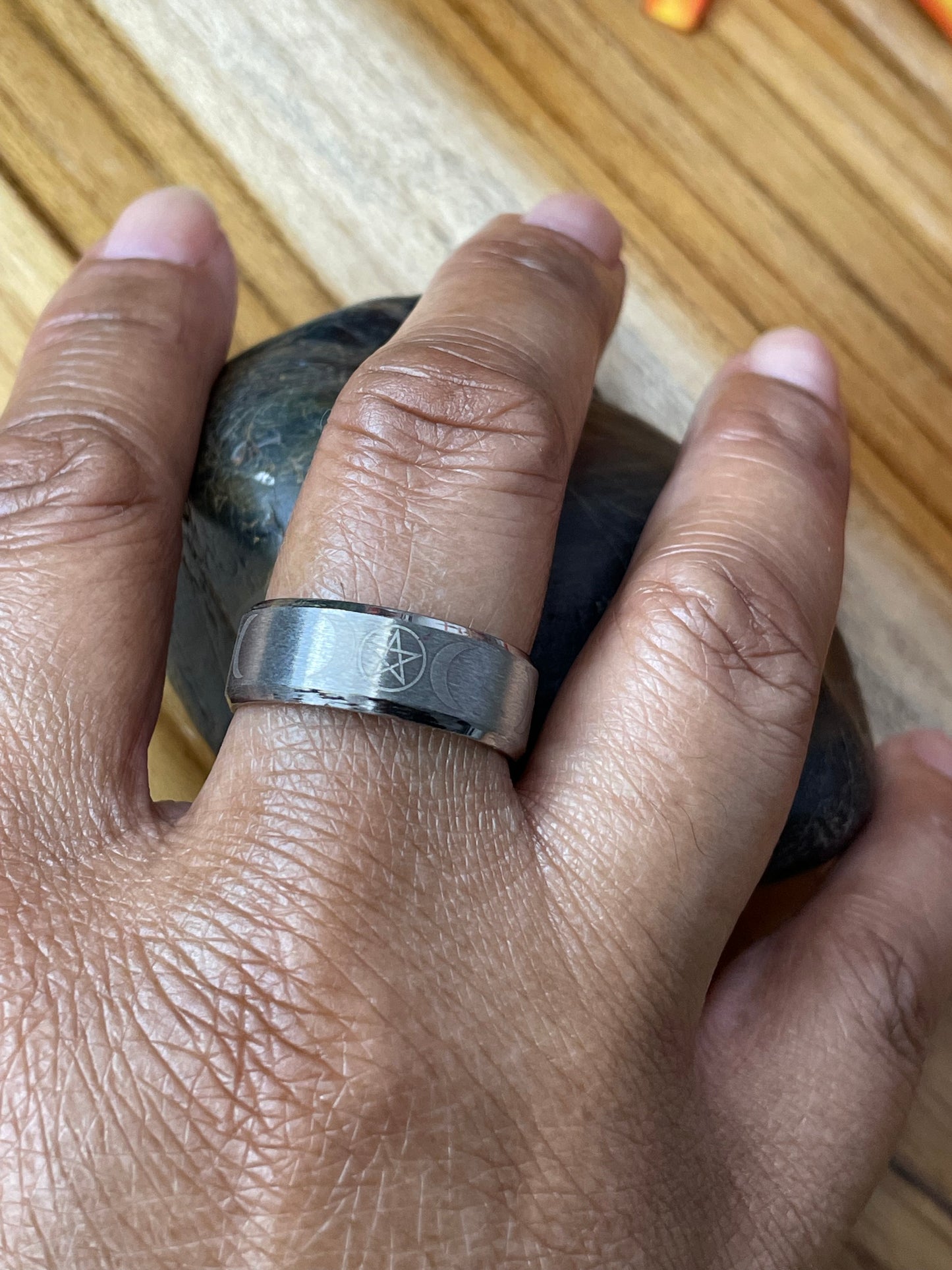 Triple Moon Symbol, Silver sz/10 Healing Ring.