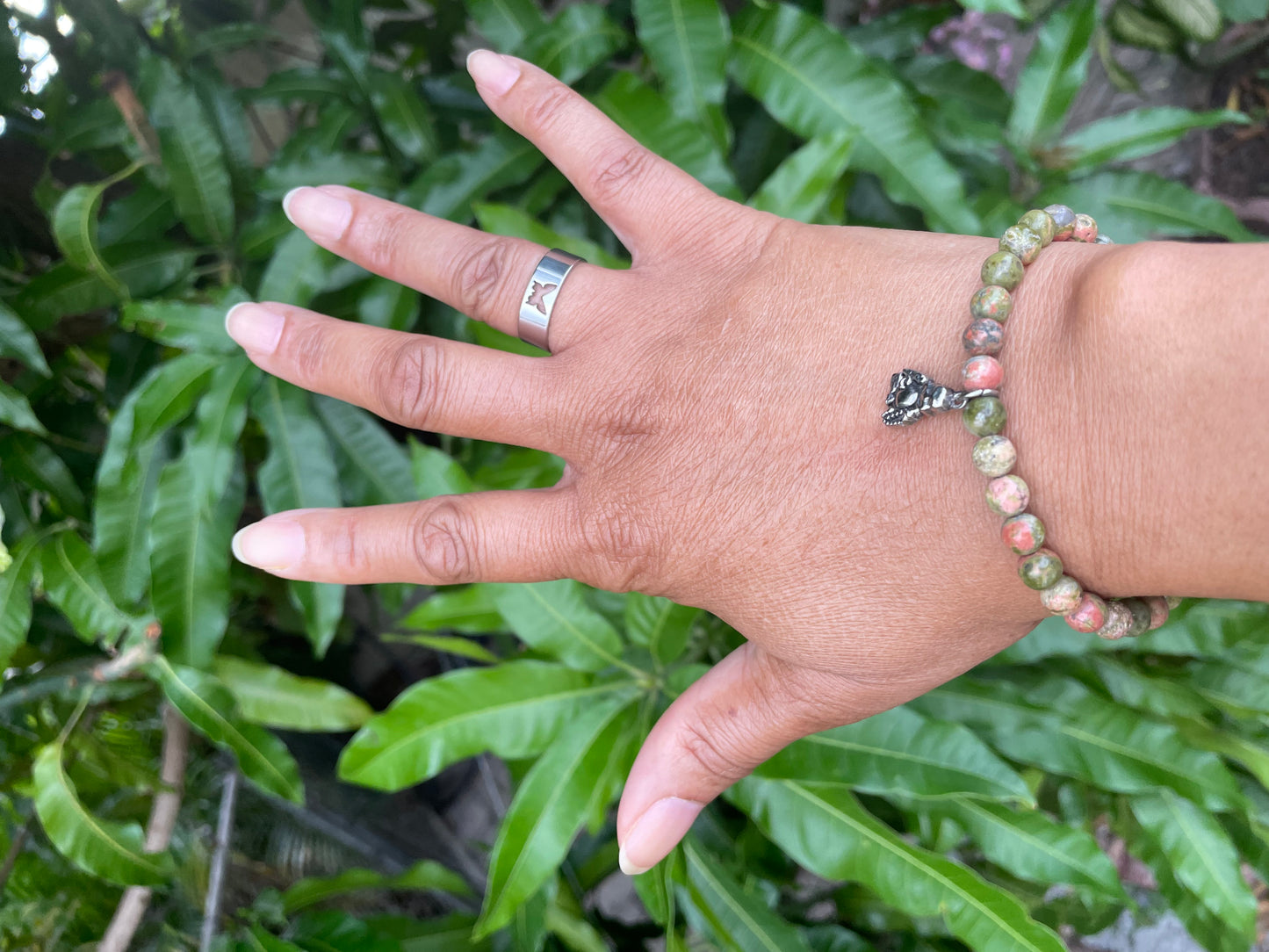 Green Unakite w/ Buddha, Healing Bracelet.