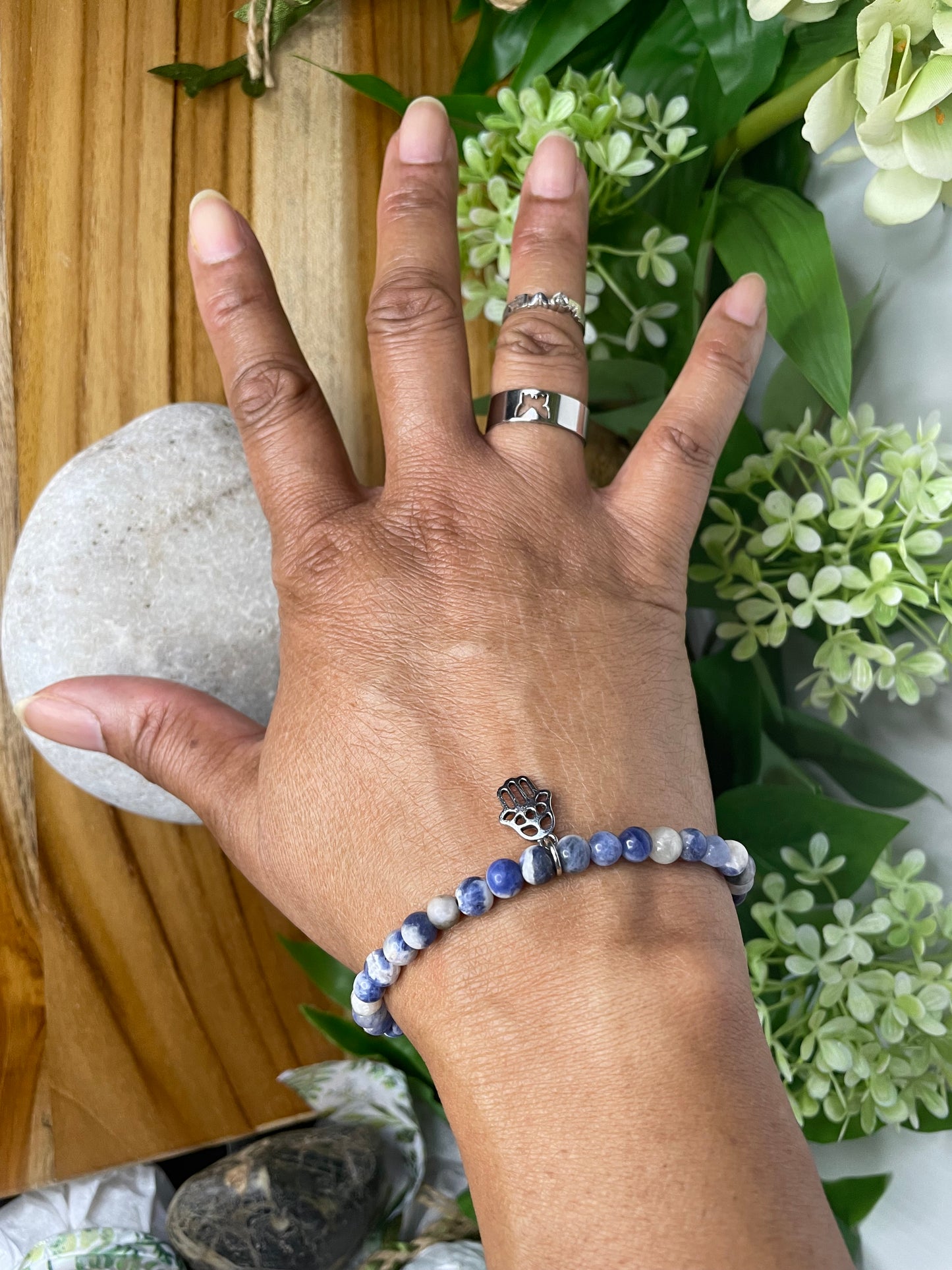 Sodalite w/Hamsa, Healing Bracelet.