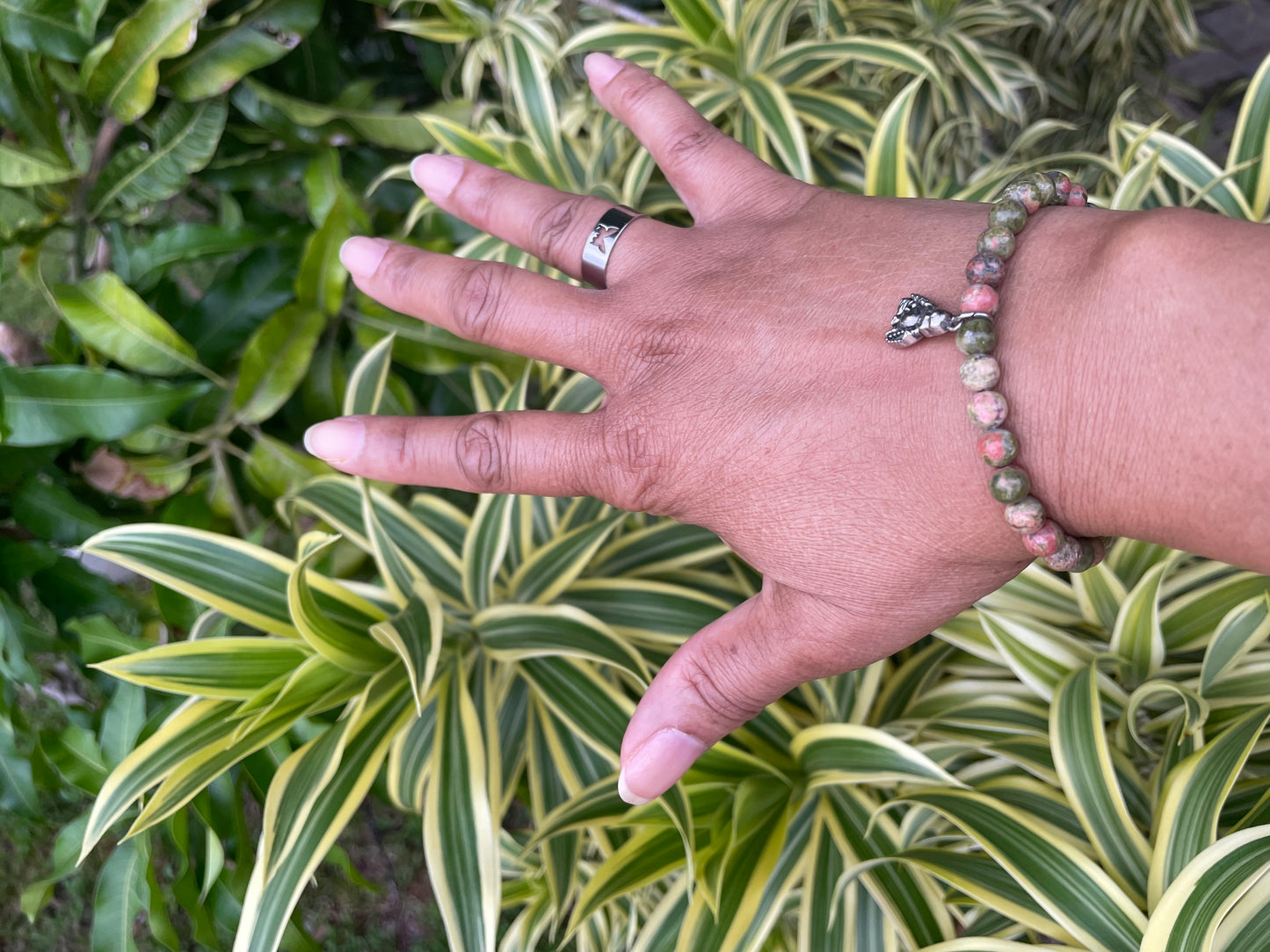 Green Unakite w/ Buddha, Healing Bracelet.