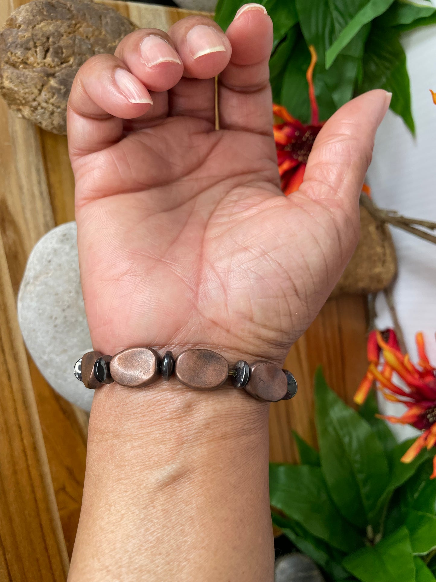 Copper Plated Oval Stones w/ Hematite, Healing Bracelet.