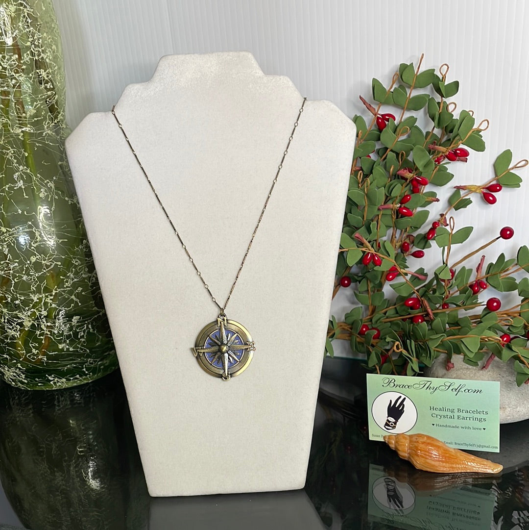 Compass,  Antique Brass Necklace.