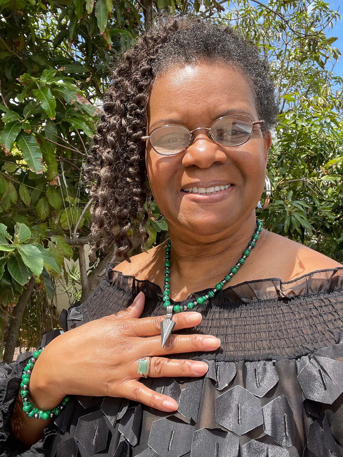 Green Malachite w/ Hematite Stones, w/ Warrior Spear. Healing Jewelry.