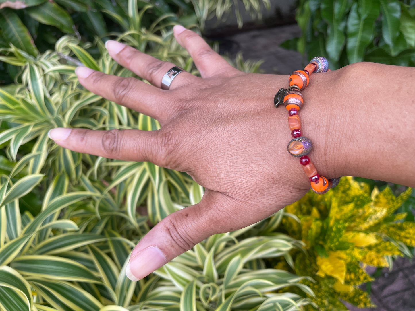 Vibrant Orange Stones w/Evil Eye, Healing Bracelet.