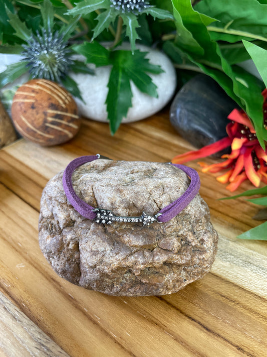 Arrow w/ Stones, Purple Suedes Inspirational Quoted Bracelet.