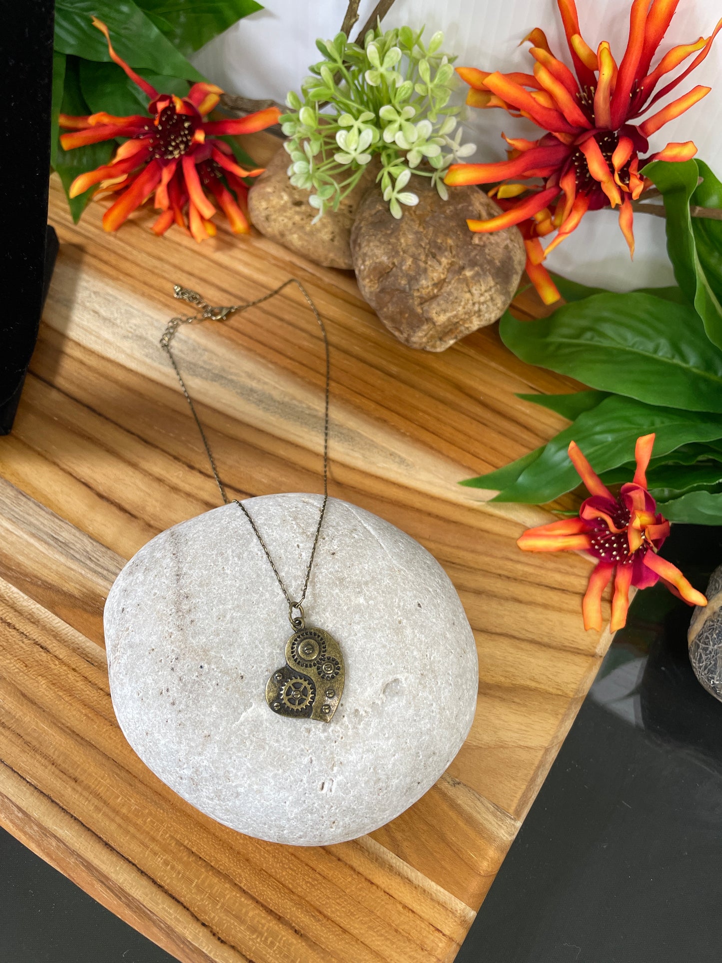 Heart w/Gears, Antique Brass Necklace.