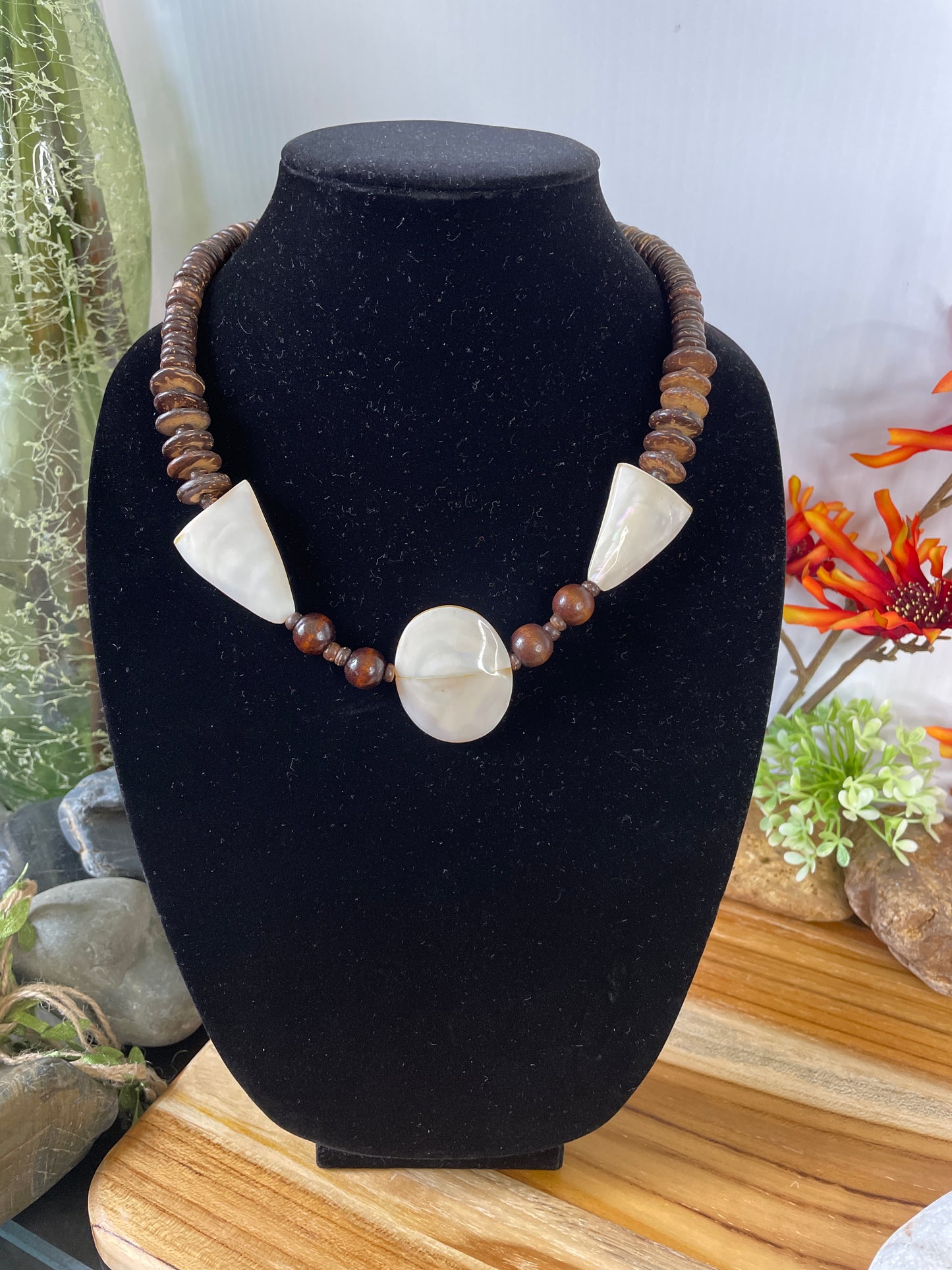 Brown Beaded Necklace w/Beige beads.