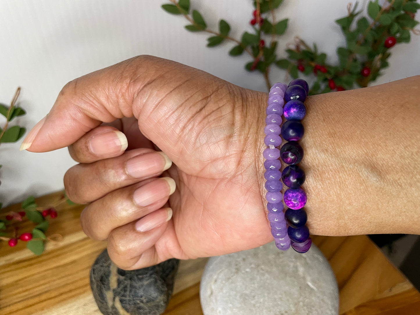 Agate, Light Purple Stones Healing Bracelet.