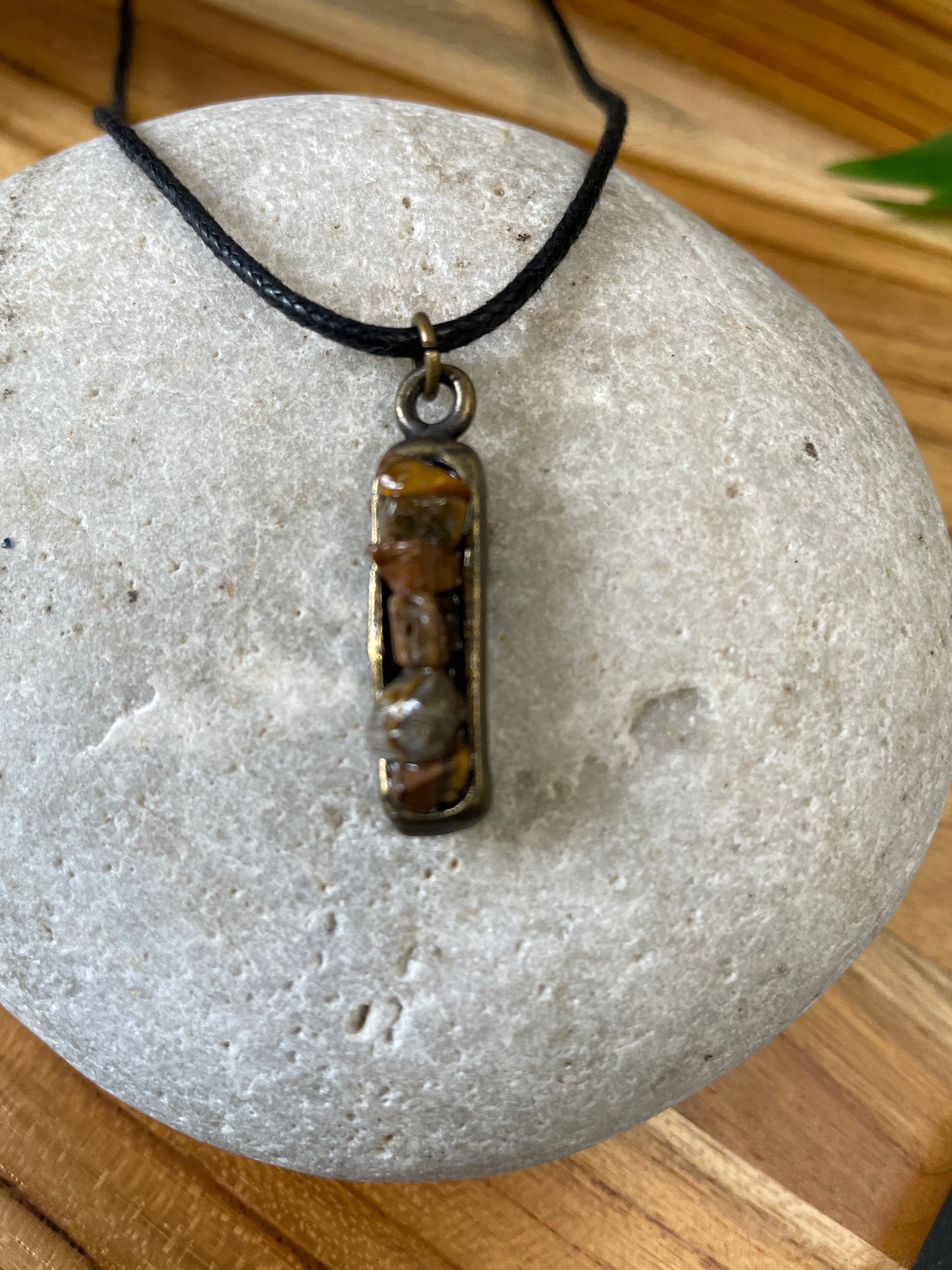 Amber Tiger Eye, Antique Copper Plated Necklace.