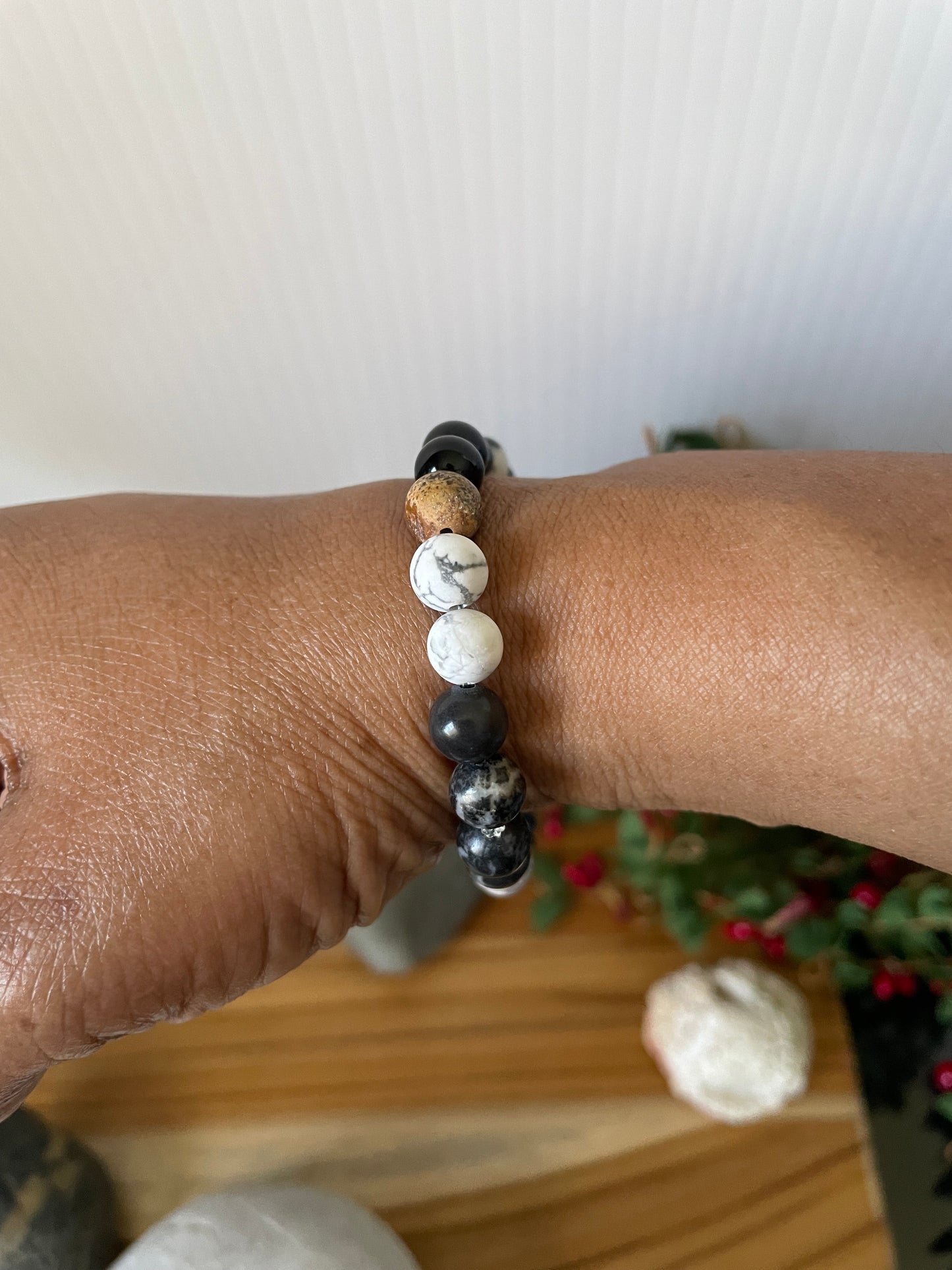 Zebra, White Stones, w/ Black & Beige Jasper Stones w/ Hematite spacer. Healing Jewelry.