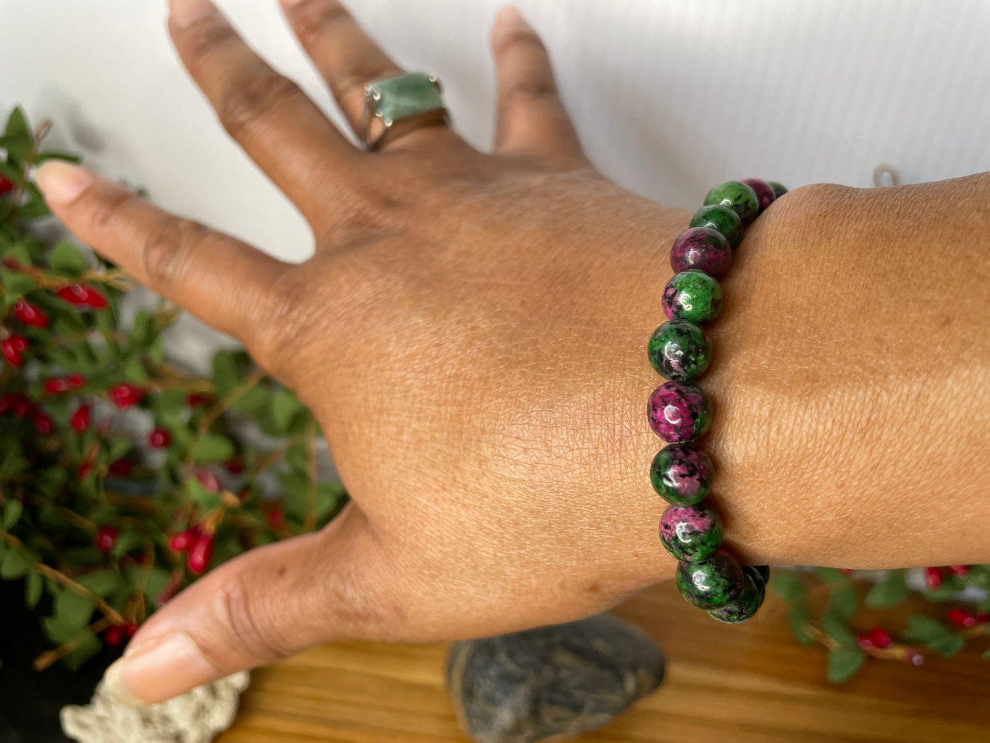 Jasper Stone, “Green & Rose” Healing Bracelet..