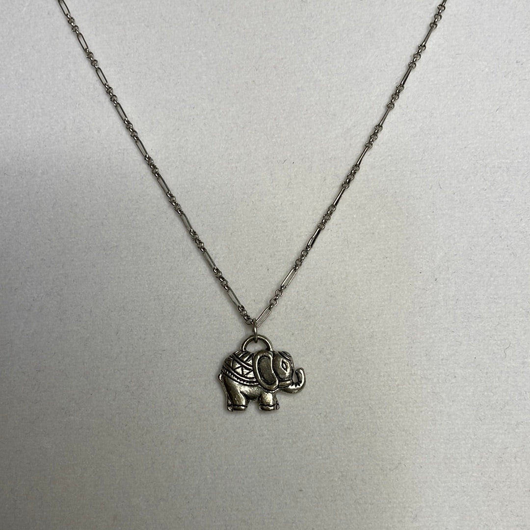 Elephant, Silver Metal Necklace.