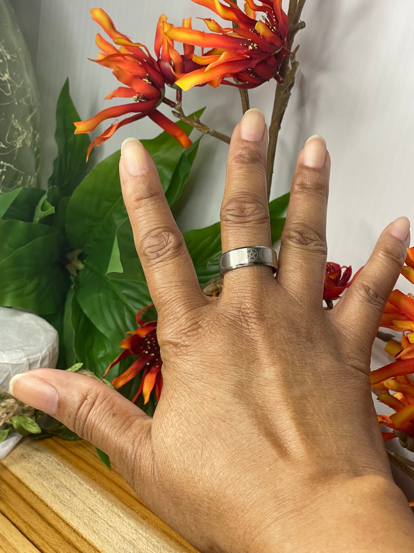 Triple Moon Symbol, Silver sz/10 Healing Ring.