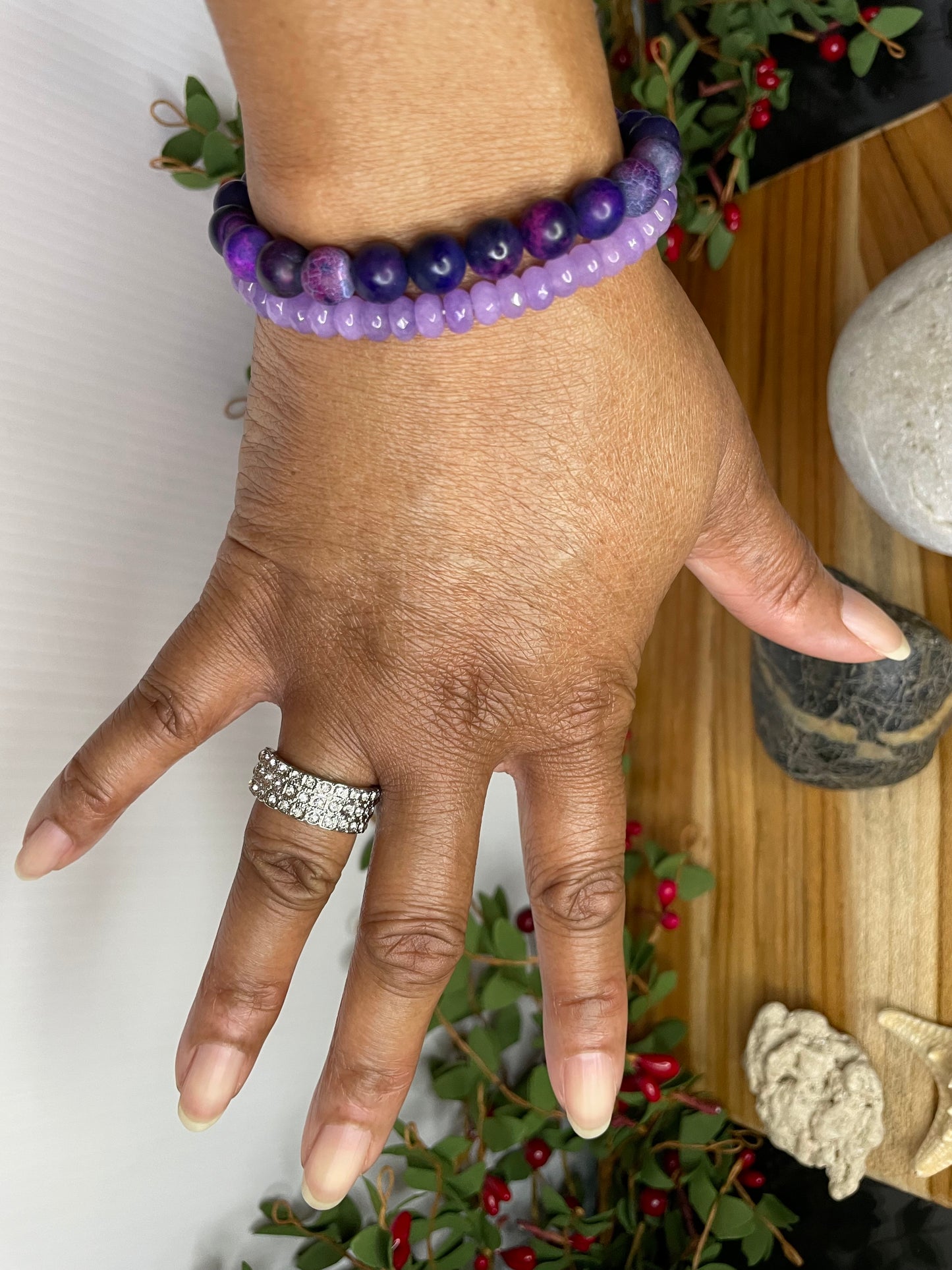 Agate, Light Purple Stones Healing Bracelet.