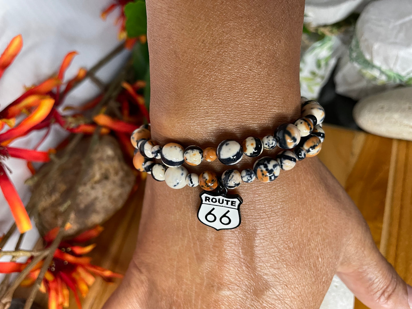 Granite Stone w/Route 66, Healing Bracelet.