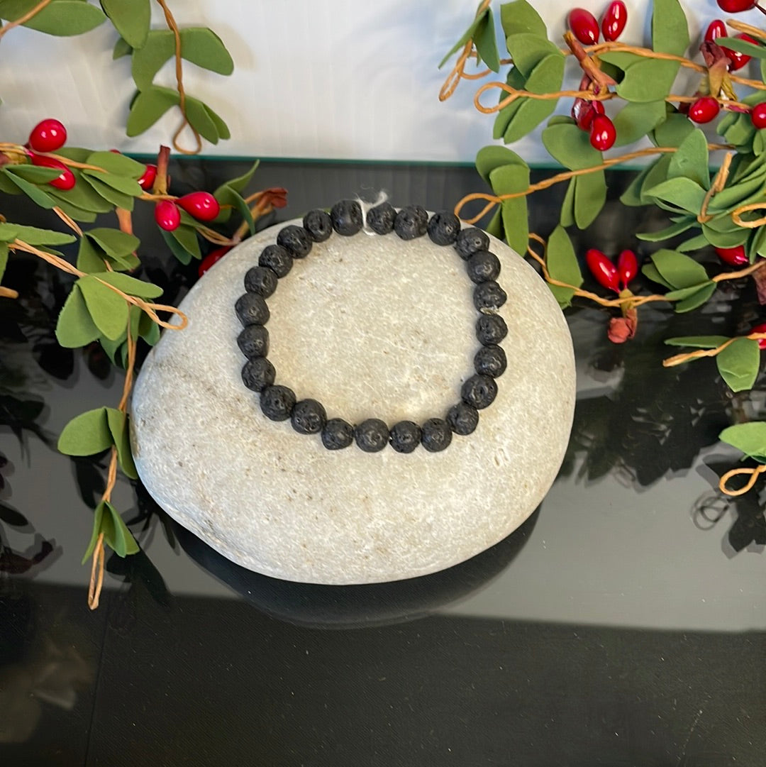 Lava, Black Stone,  7” Healing Bracelet.