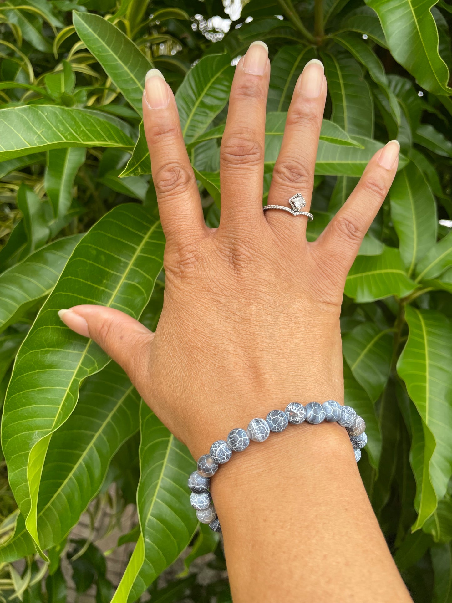 Agate, Crackle Black,  “Blue Stone” Healing Bracelet.