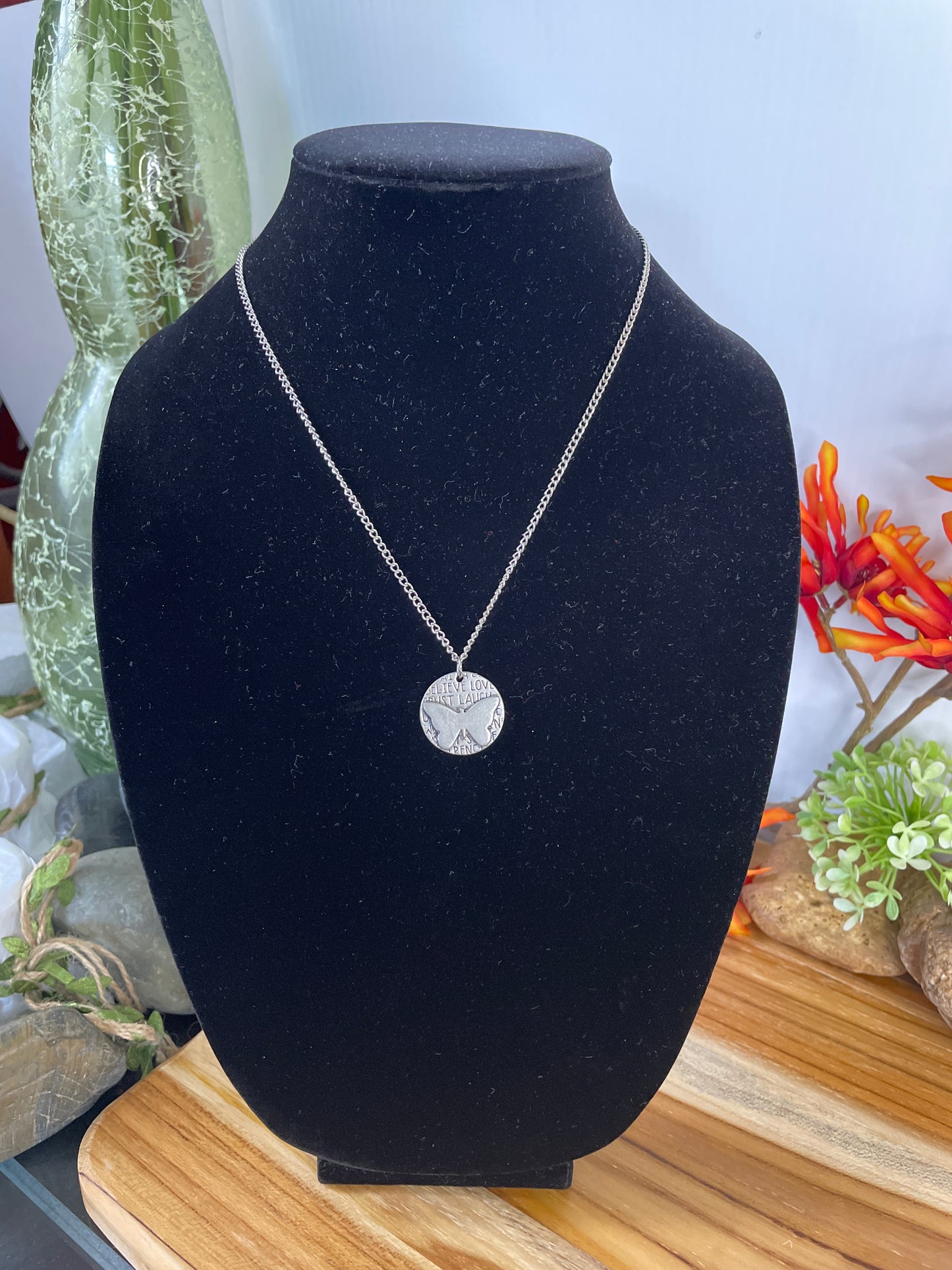 Butterfly, Silver Metal Necklace.