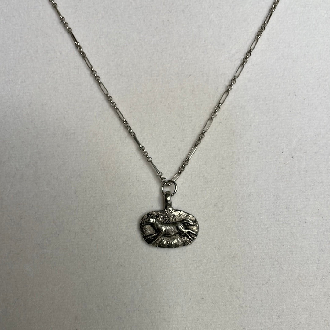 Brave Horse, Silver Metal Necklace.