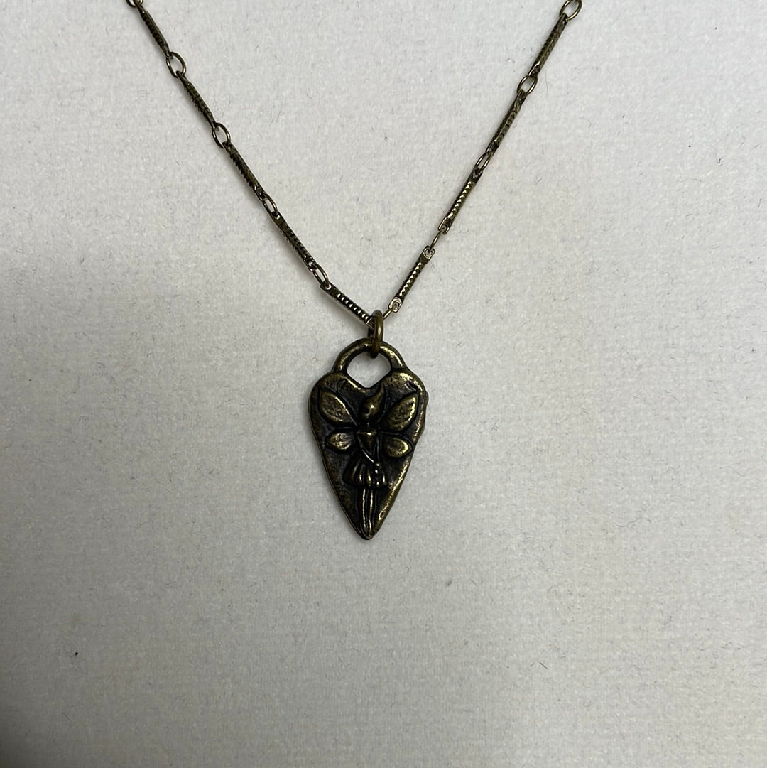 Fairy Heart, Antique Brass Necklace.