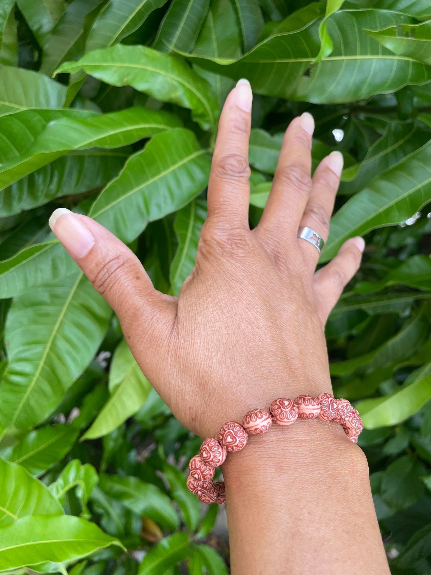 Amber Wood w/Hearts Healing Bracelet.