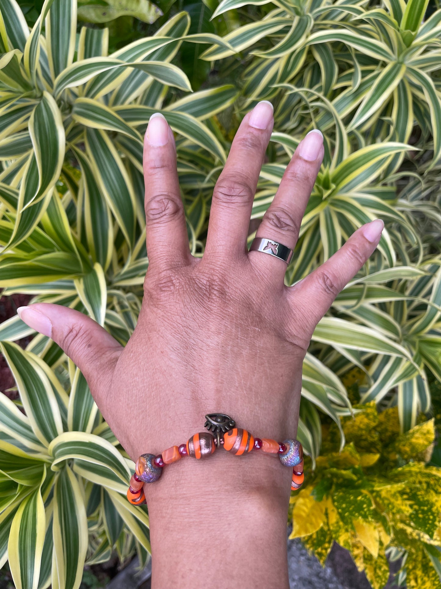 Vibrant Orange Stones w/Evil Eye, Healing Bracelet.