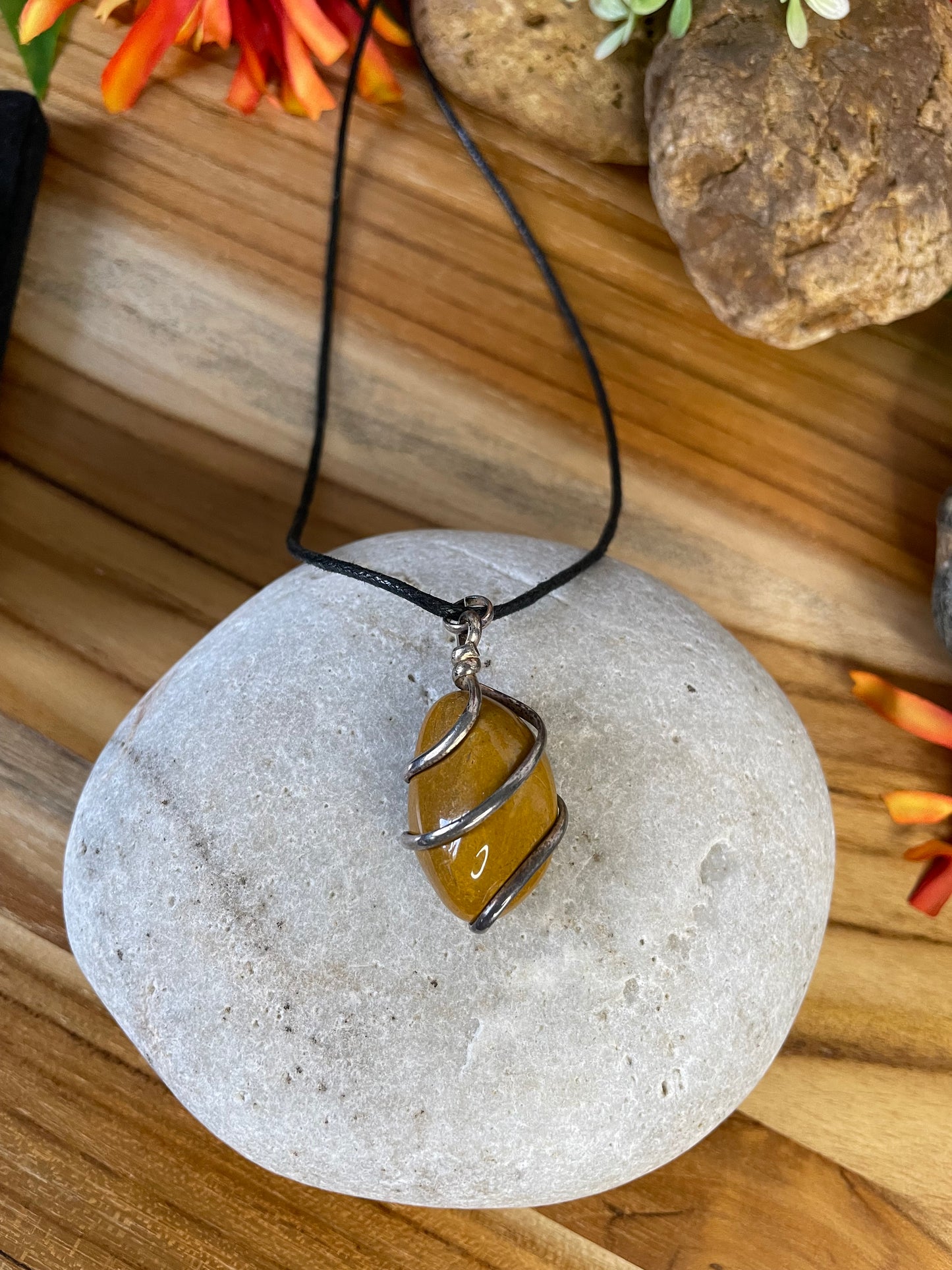 Yellow Jasper Crystal Stone, Healing Necklace.