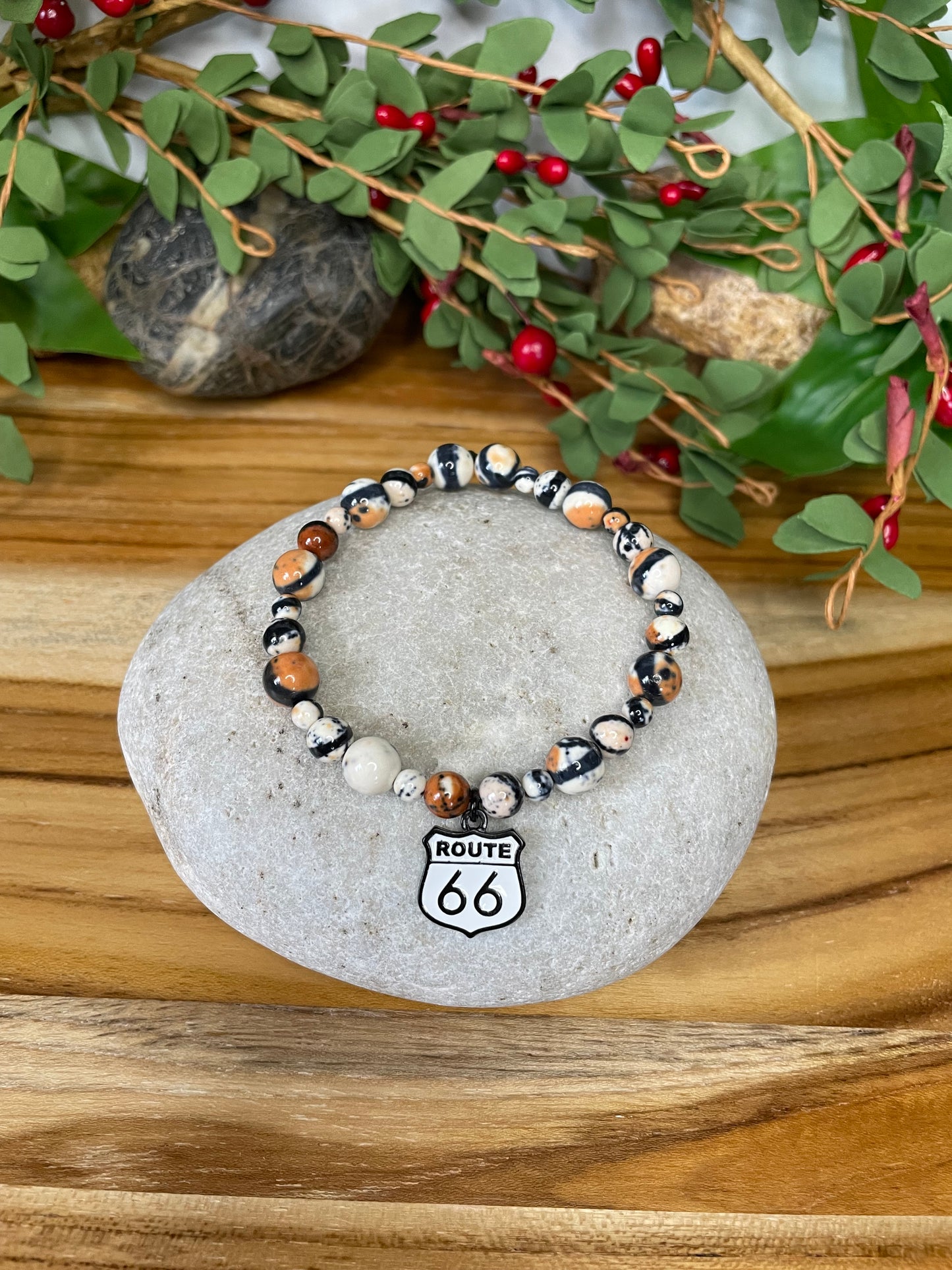 Granite Stone w/Route 66, Healing Bracelet.