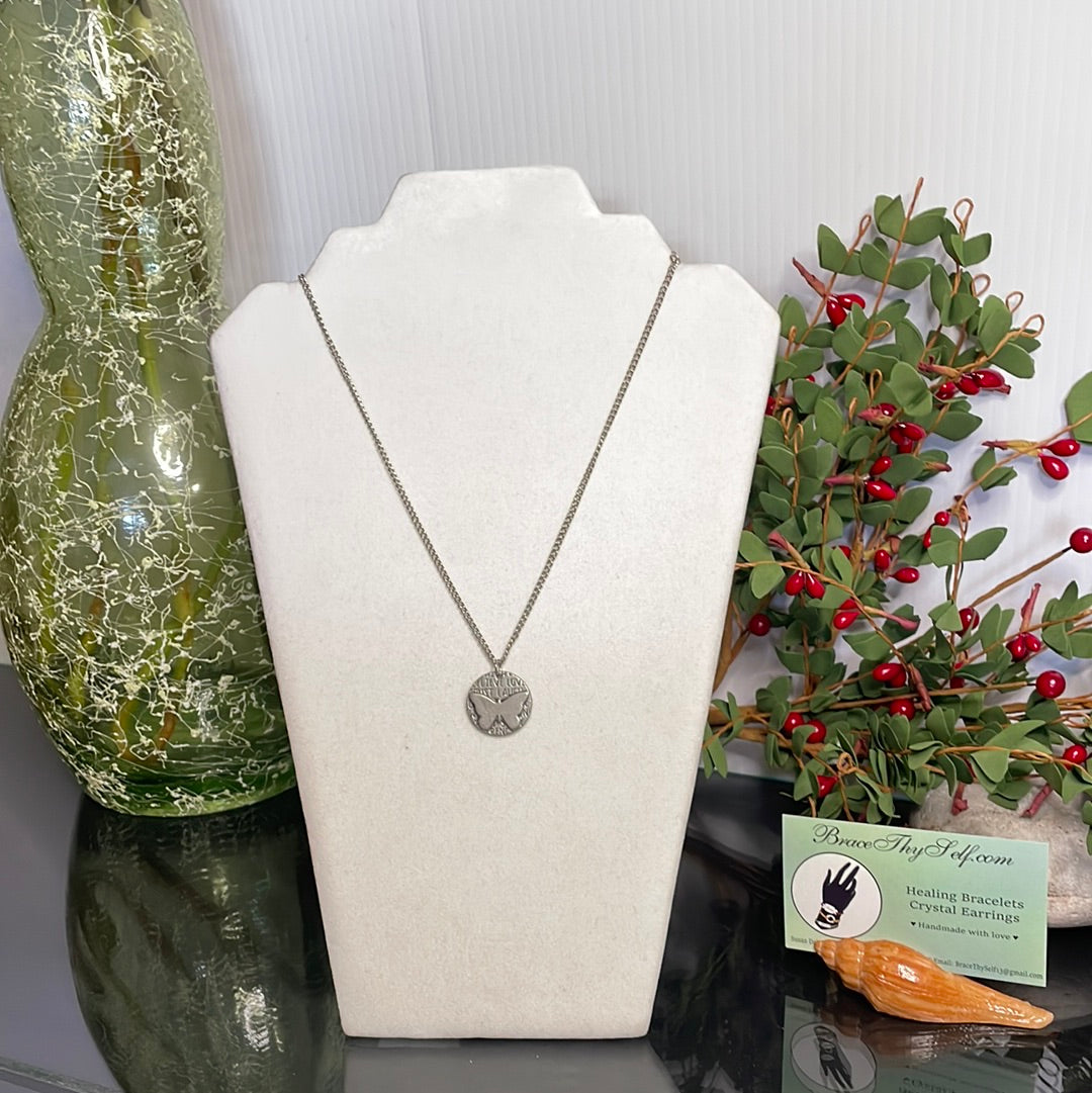 Butterfly, Silver Metal Necklace.