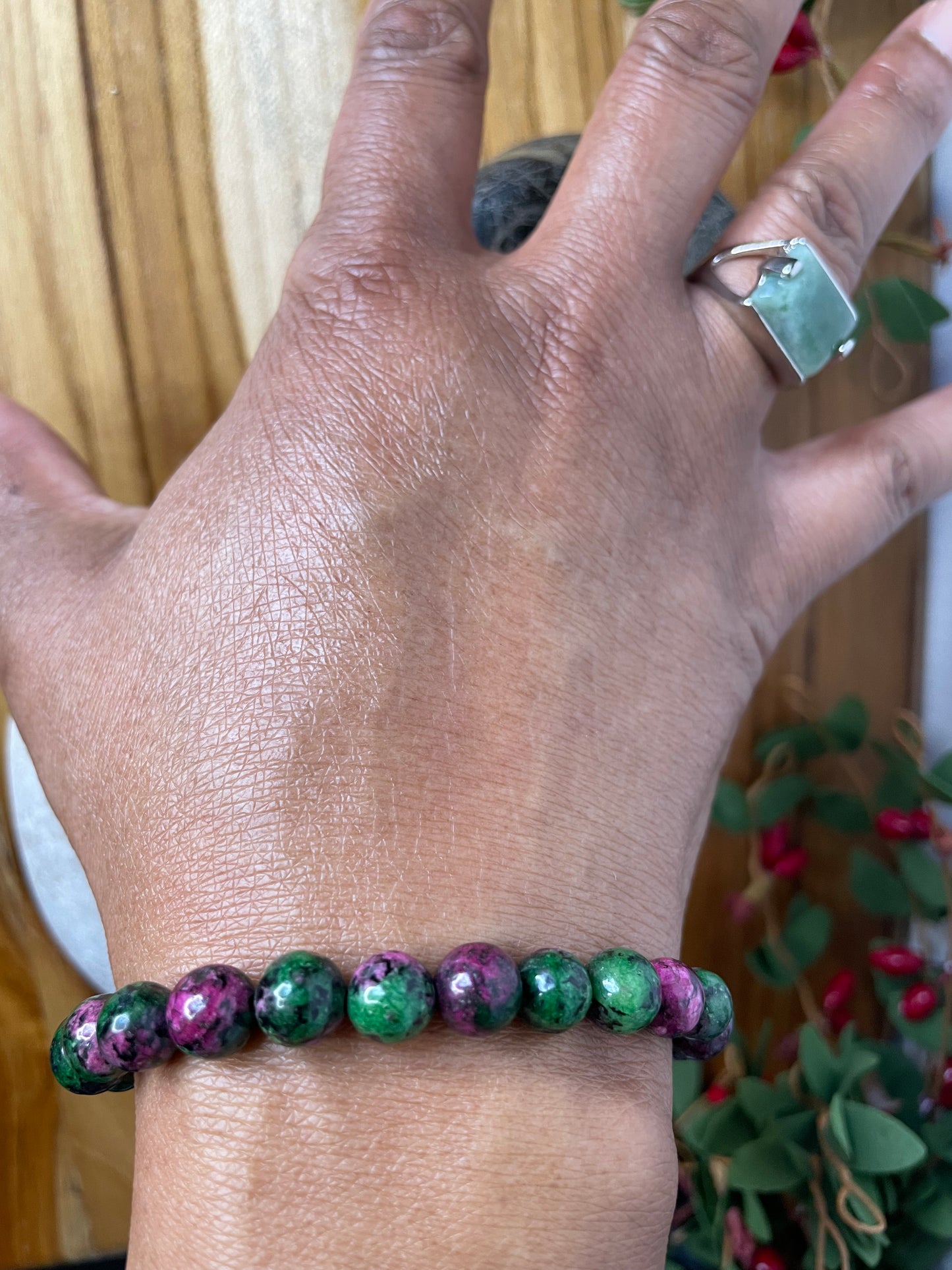 Jasper Stone, “Green & Rose” Healing Bracelet..