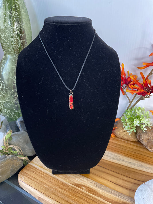 Red Bamboo Coral, Antique Copper Plated Necklace.