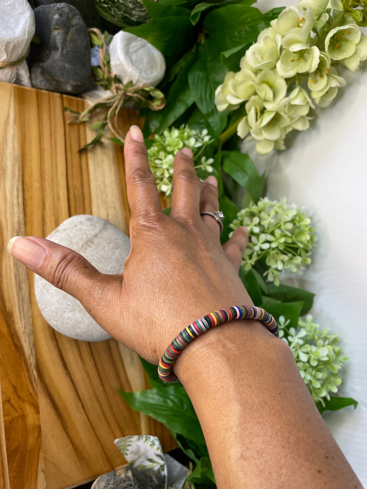 Clay, Dark Multi Colors,  Healing Bracelet.