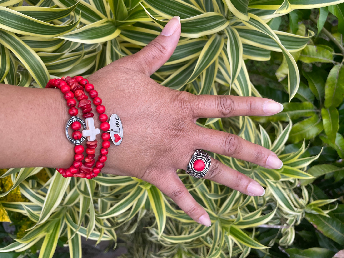 Red Bamboo Coral Stones w/Silver Spacer, Healing Bracelet.