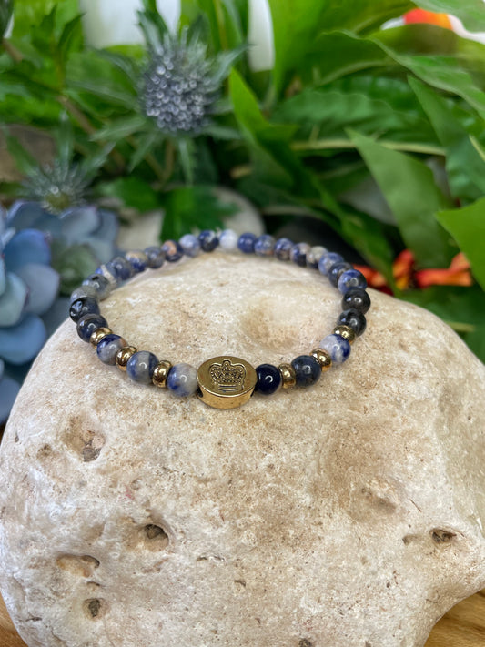 Sodalite w/Gold Crown, Healing Bracelet.
