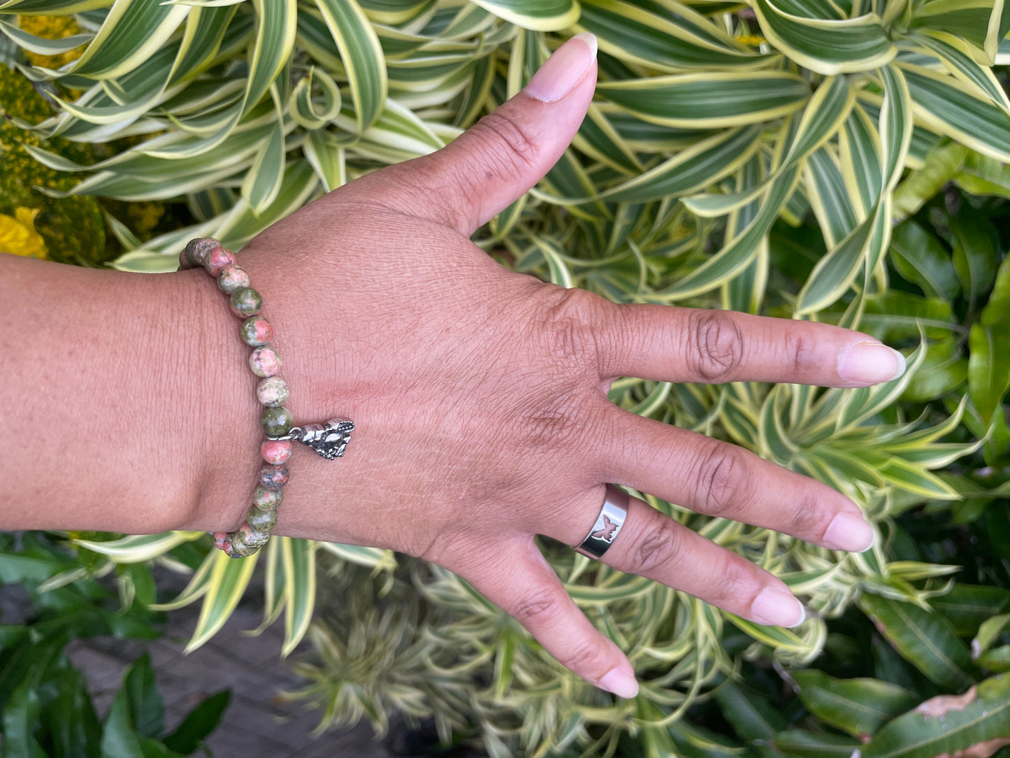 Green Unakite w/ Buddha, Healing Bracelet.