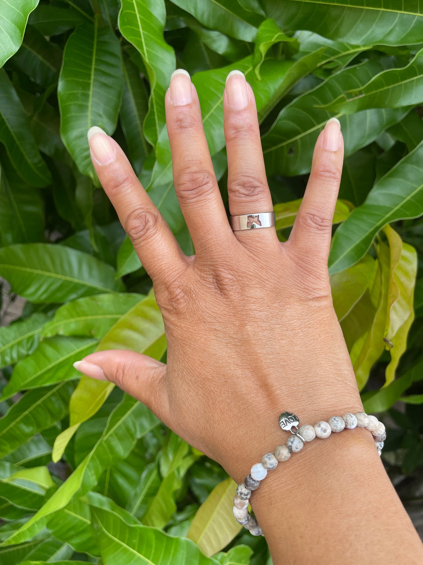 Agate, Beige & Grey Stones w/Heart Healing Bracelet.