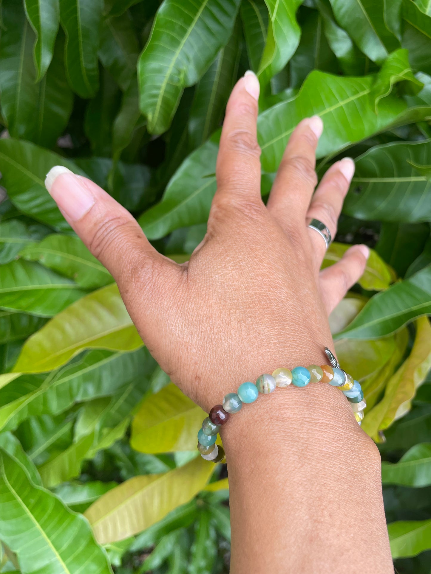 Agate, Color Stones w/Hamsa Hand  Healing Bracelet.