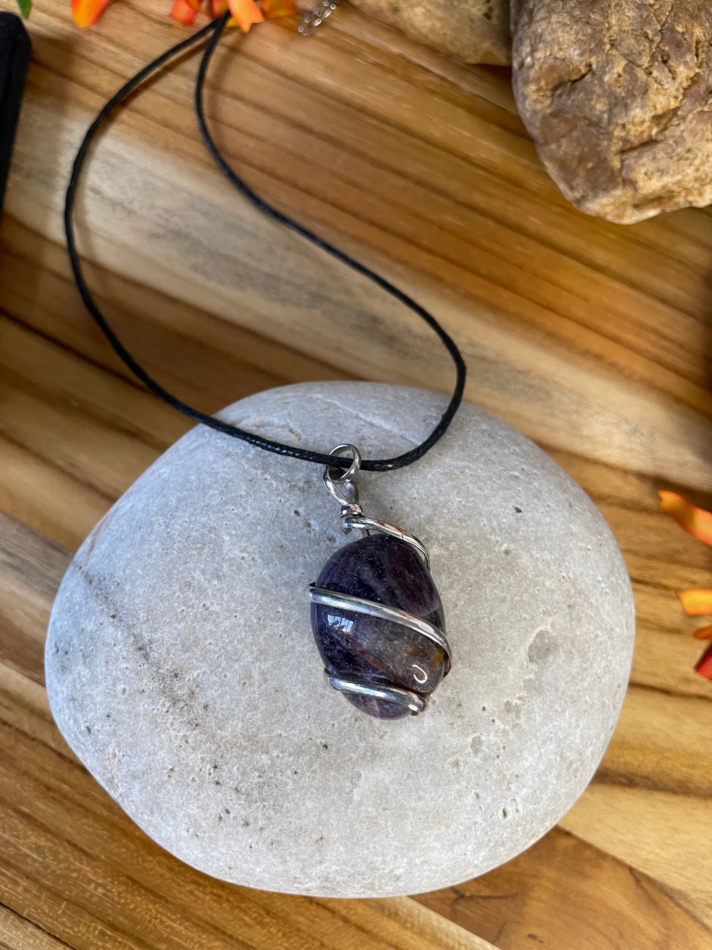 Amethyst Crystal Stone, Healing Necklace.